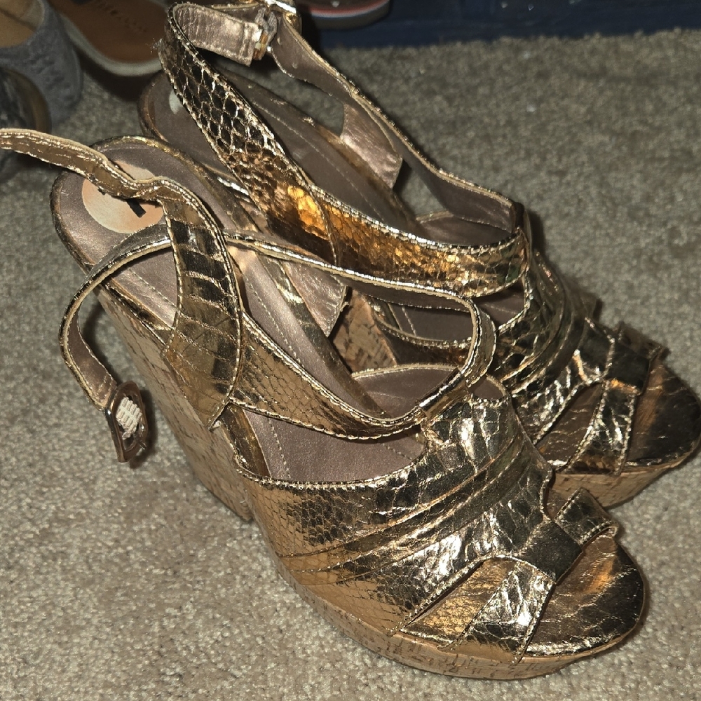 BCBGeneration Metallic RoseGold Wedge Sandals